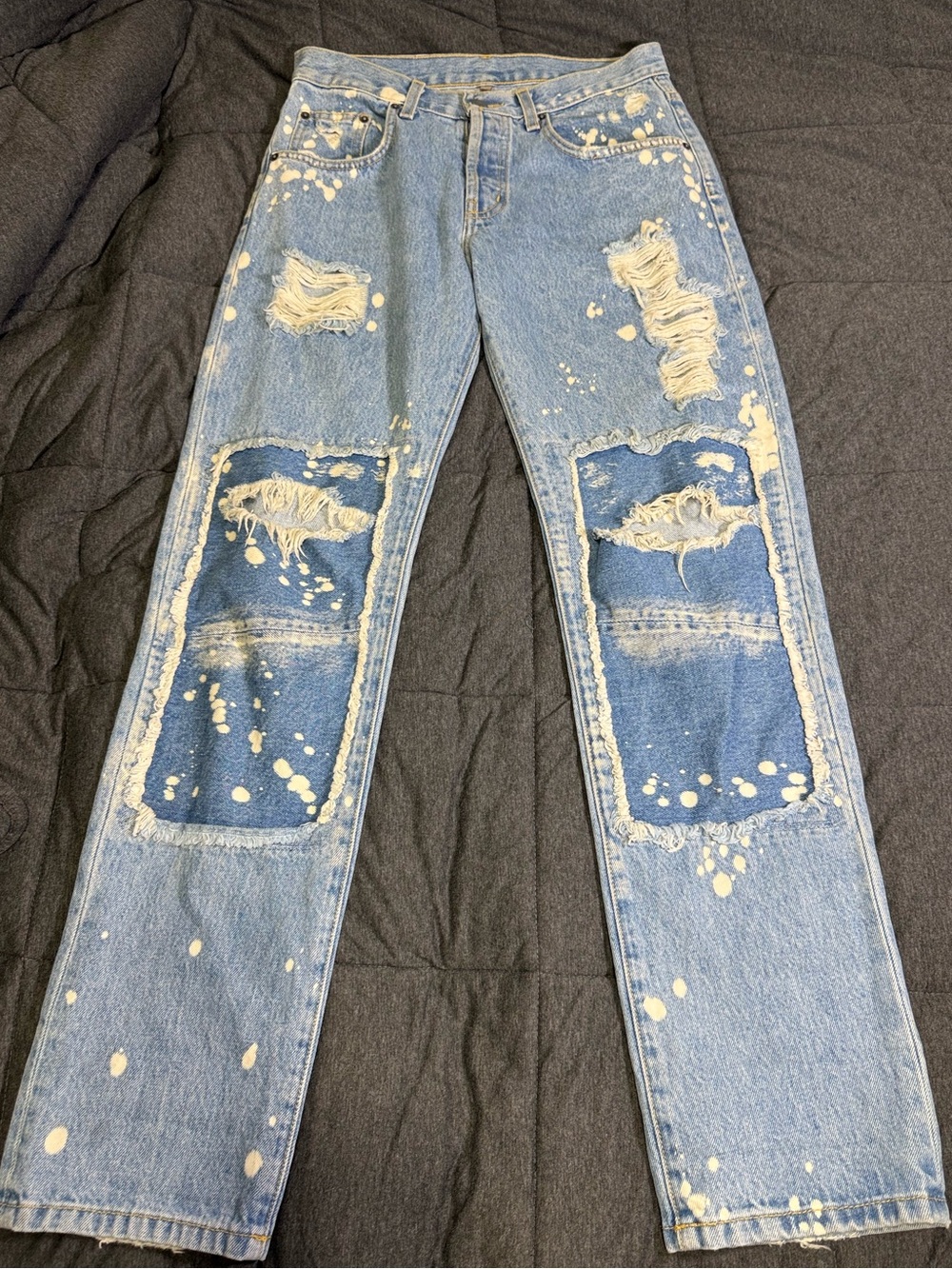 Carmar Denim Bleach Splatter Distressed Straight Leg Jeans Size 25 LA Made